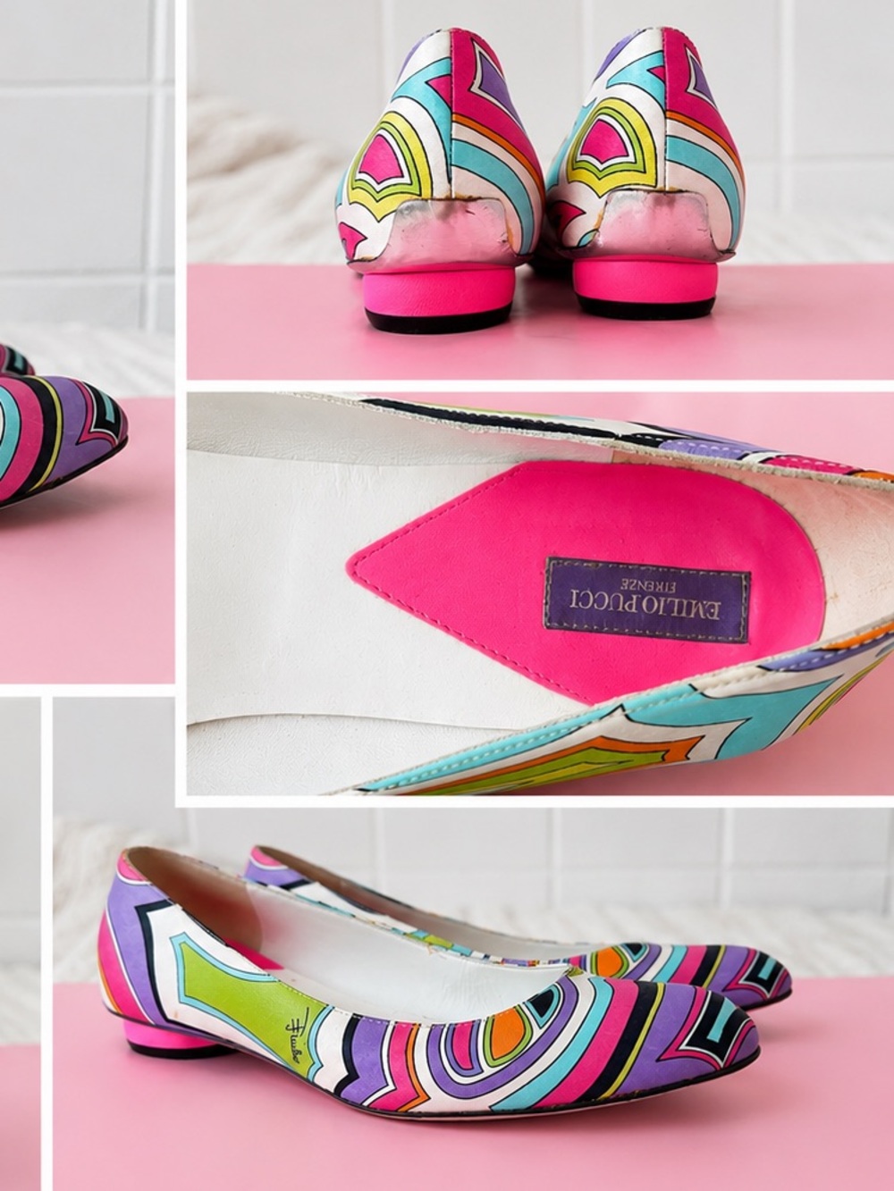 Emilio Pucci Firenze Satin Print Ballet Flats • Size 37.5 • Made in Italy